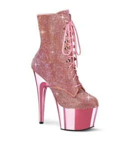 ADORE-1020CHRS Plateau Stiefel - Glitzersteine Pink | Pleaser