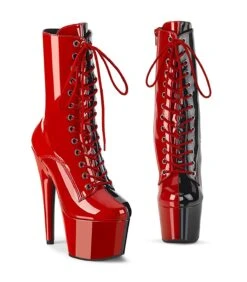 ADORE-1040TT Plateau Stiefel - Halb Rot Halb Schwarz Lack | Pleaser