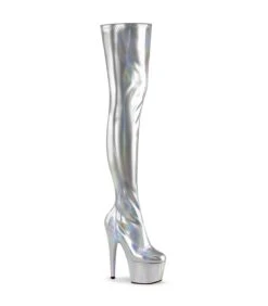 ADORE-3000HWR Plateau Overknee Stiefel - Silber | Pleaser