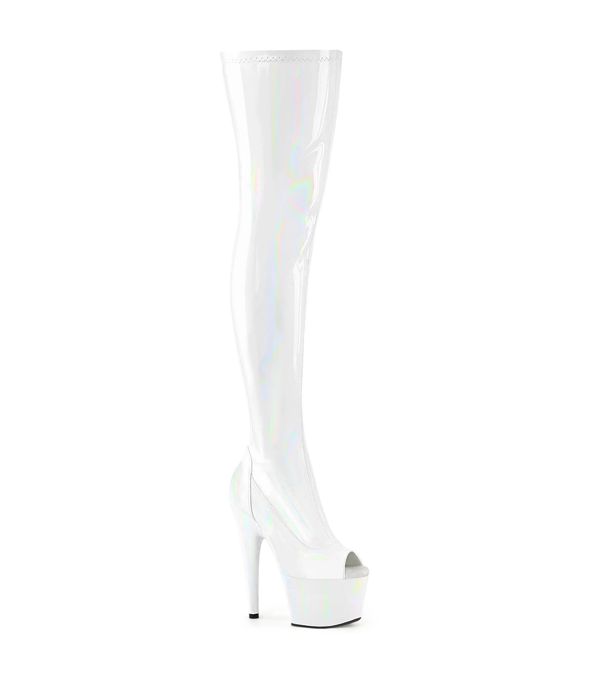 ADORE-3011HWR Plateau Peeptoe Overknee Stiefel - Weiß Lack Schimmer | Pleaser 1 ADORE-3011HWR Plateau Peeptoe Overknee Stiefel - Weiß Lack Schimmer | Pleaser