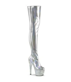 BEJEWELED-3000-7 Plateau Overknee Stiefel - Silber Lack | Pleaser