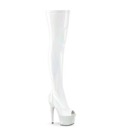 BEJEWELED-3011-7 Plateau Overknee Peeptoes Stiefel - Weiß Lack | Pleaser