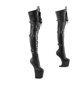 CRAZE-3028 Plateau Pony Overknee Stiefel - Schwarz Matt | Pleaser