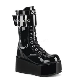 Plateau Stiefel PETROL-150 - Schwarz Lack | DemoniaCult