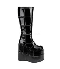 Plateau Stiefel STACK-301 - Lack Schwarz | DemoniaCult