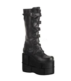 Plateau Stiefel STACK-308 - PU Schwarz | DemoniaCult