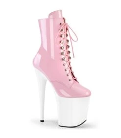 FLAMINGO-1020 Plateau Stiefel - Rosa Weiß Lack | Pleaser