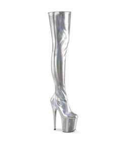 FLAMINGO-3000HWR Overknee Plateau Stiefel Silber | Pleaser