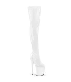 FLAMINGO-3000 - Plateau Overknee Stiefel - Weiß Lack | Pleaser