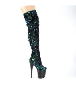 Plateau Overknee-Stiefel FLAMINGO-3004 - Pailletten/Schwarz/Blau/Grün -Shoes Verkäufe plateau overknee stiefel flamingo 3004 pailletten schwarz blau gruen 4