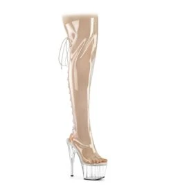 Shoes Verkäufe 31 ADORE-3019C - Plateau Overknee Stiefel Peeptoe Mit Offener Verse - Klar/Transparent | Pleaser