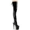 FLAMINGO-3017 - Plateau Overknee Stiefel Peeptoe Mit Offener Verse - Schwarz Lack | Pleaser