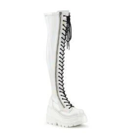 SHAKER-374 Plateau Overknee Stiefel - Weiß Lack | DemoniaCult