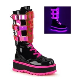 SLACKER-156 Plateau Stiefel - Schwarz/Pink Neon | DemoniaCult
