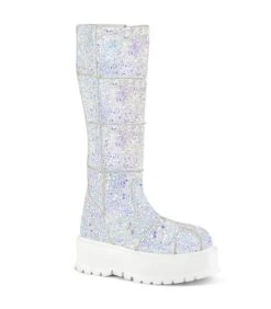 Plateau Stiefel SLACKER-230 Weiss Glitzer | DemoniaCult