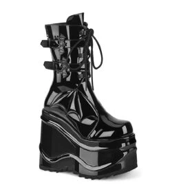 Plateau Stiefel WAVE-150 Schwarz Lack | DemoniaCult