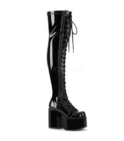 Pleateau Stiefel CAMEL-300 Schwarz Lack | DemoniaCult