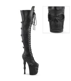 RAPTURE-3045 Overknee Stiefel - Schwarz Matt Mit Totenkopfplateau | Pleaser