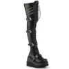 SHAKER-420 Plateau Overknee Stiefel Mit Totenkopf Schnallen - Schwarz Matt | DemoniaCult