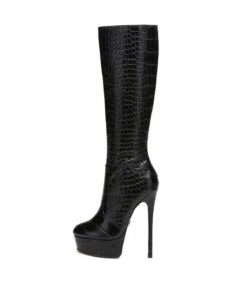 Giaro Stiefel Stackstand Schwarz Krokodilmuster