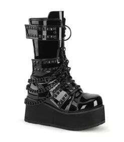 TRASHVILLE-138 Plateau Stiefel - Schwarz Lack | DemoniaCult