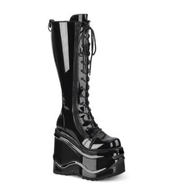 WAVE-200 Plateau Stiefel - Schwarz Lack | DemoniaCult