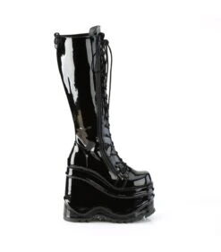 WAVE-200 Plateau Stiefel - Schwarz Lack | DemoniaCult -Shoes Verkäufe wave 200 plateau stiefel schwarz lack demonia 4