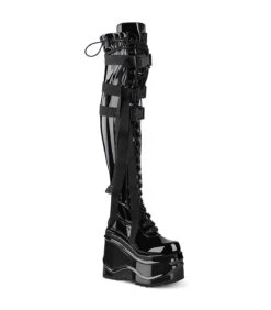 WAVE-315 Plateau Overknee Stiefel - Schwarz Lack | DemoniaCult -Shoes Verkäufe wave 315 plateau overknee stiefel schwarz lack demonia 4