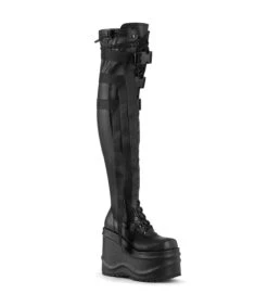 WAVE-315 Plateau Overknee Stiefel - Schwarz Matt | DemoniaCult